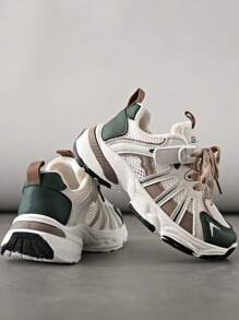 Fashionable Khaki Mesh Breathable Kids Sports Shoes, Unisex Lightweight Casual Sneakers, Anti-Slip Retro - Khaki - View 7