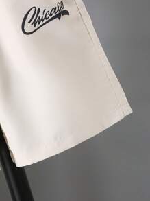 2 peças/Conjunto Camisa Esportiva com Impressão de Chicago + Shorts de Cor Sólida para Meninos, Verão