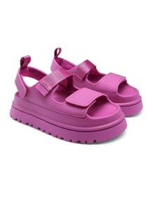 Women Platform Wedges Sandals Chunky Open Toe Comfortable Walking Casual Fashion Flat Sandals With Adjustable Hook Loop Straps Outdoor Shoes - 玫紅色 - 查看 1