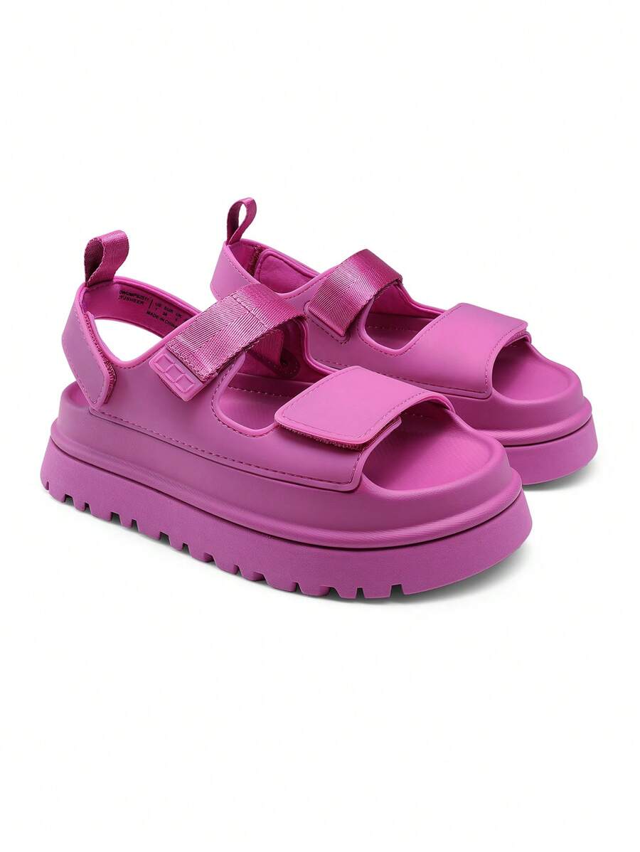 Women Platform Wedges Sandals Chunky Open Toe Comfortable Walking Casual Fashion Flat Sandals With Adjustable Hook Loop Straps Outdoor Shoes - 玫紅色 - 查看 1
