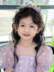 青少年皇冠头饰公主花环精美珍珠丝带发带，花童婚礼发饰 - 彩色 - 查看 5