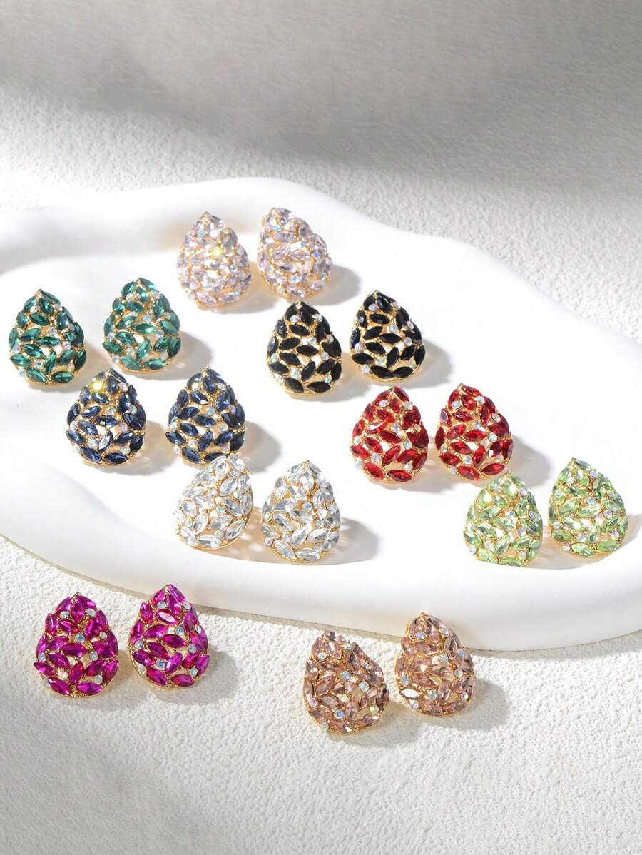 2pcs Fashion Colorful Crystal Clip On Earrings For Women Big Exaggerated Statement Non Pierced Luxury Wedding Banquet Jewelry Gift - Clip - View 1