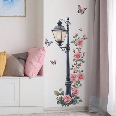 1 יחידות מדבקות קיר עם פרפרים ופנסי רחוב ורדים צבועים למטבח, מסעדה ומשטחי קיר אחרים, מדבקות קיר נשלפות, מדבקות קיר ויניל מתנות יום הולדת עיצוב חדר סיום עיצוב הבית עיצוב קיר עיצוב חדר אמבטיה עיצוב חדר שינה קישוט חדר קישוטי סלון עיצוב הבית עיצוב הבית אמנות קיר סלון טפט קיר