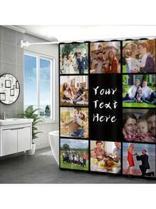 1pc Customized Flannel Shower Curtain, Personalized Text, Custom Background, Wedding Shower Curtain, Personalized Graphic, Custom Graphic, Extra Thick & Soft, All Season Use, Family & Friend Image, Gift For Friends And Family Home Bathroom Decor Fall Decor Bathroom Accessories Back To School - Multicolor - View 2