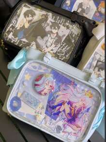 Nova bolsa transparente estilo japonês com fita, bolsa transparente grande com alça de ombro, feminina (cartão e crachá são apenas para referência, não incluídos)