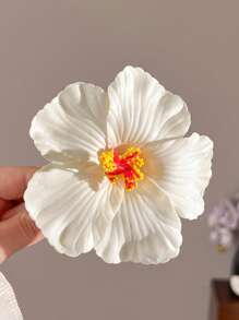 Set de 3 piezas/1 pieza de Horquillas para el cabello con flor de Hibisco hawaiano blanca/azul/roja de 4cm/1.57 pulgadas, de moda, versátiles, elegantes, sencillas, de unicolor, adecuadas para salidas diarias, ocio, fiestas, viajes, recogidos, coletas, lavado de cabello, maquillaje y combinación de atuendos