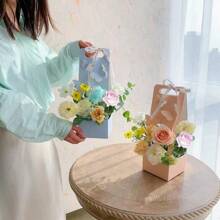 1pc Fluttering Butterfly Handbag Box, Refreshing Flower Wrapping Paper Box, Creative Floral Arrangement Gift Box, Handmade Flower DIY Decorative Box, Suitable For Rose, Carnation And Various Fresh Flower Bouquets - Multicolor - View 2