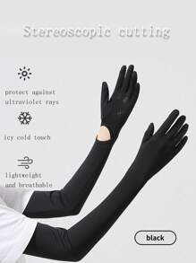 1 pièce Nouveaux gants longs de protection solaire pour femmes d'été. Ces manches de bras en soie glacée peuvent bloquer les rayons ultraviolets. Ils conviennent pour le cyclisme et la conduite, avec des fonctions anti-dérapantes et tactiles. Ils sont extra-longs pour couvrir les bras et parfaits pour une utilisation extérieure.