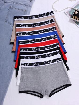 7pcs/Set Women's Letter Waistband Casual Briefs & Sports Shorts