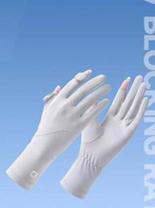 女士薄冰丝防晒手套，透气防紫外线露指驾驶手套，带触摸屏，夏季 - 彩色 - 查看 3