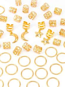 44pcs Star & Moon Combination Fashion Hollow Metal Hair Scrunchies, Suitable For Women And Girls Holiday Outfits - Gold - View 6