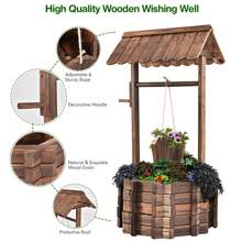 Lifezeal Outdoor Wooden Wishing Well Bucket Flower Plants Planter Patio Garden Home Decor - 原木色 - 查看 3