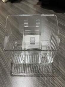 1pc Rectangular Transparent Wall Mounted Storage Box - Self-Adhesive Makeup Brushes, Lipstick And Pen Organizer Box - Perfect For Bathroom And Home Office