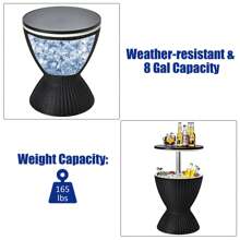 Lifezeal 8 Gallon 3 In 1 Patio Rattan Cooler Bar Table Adjust Ice Bucket Brown\Black - Black - View 8