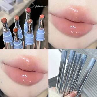 1 pièce Teinte à lèvres hydratante brillante bleue cristal de glace, brillant à lèvres nude et baume à lèvres