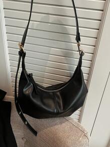 1pc Plain Color PU Shoulder Bag, Fashion High Capacity Crescent-Shaped Handbag Suitable For Women Outfit And Outdoor Shopping