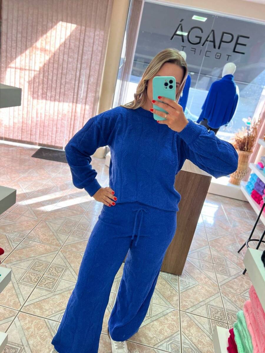 WOMEN'S WINTER MOUSSE KNITTING SET WITH PANTS AND BRAIDED BLOUSE - 查看 1