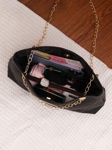 Fashion Embossed Women Handbag With Chain Strap, Minimalist Shoulder Crossbody Bag