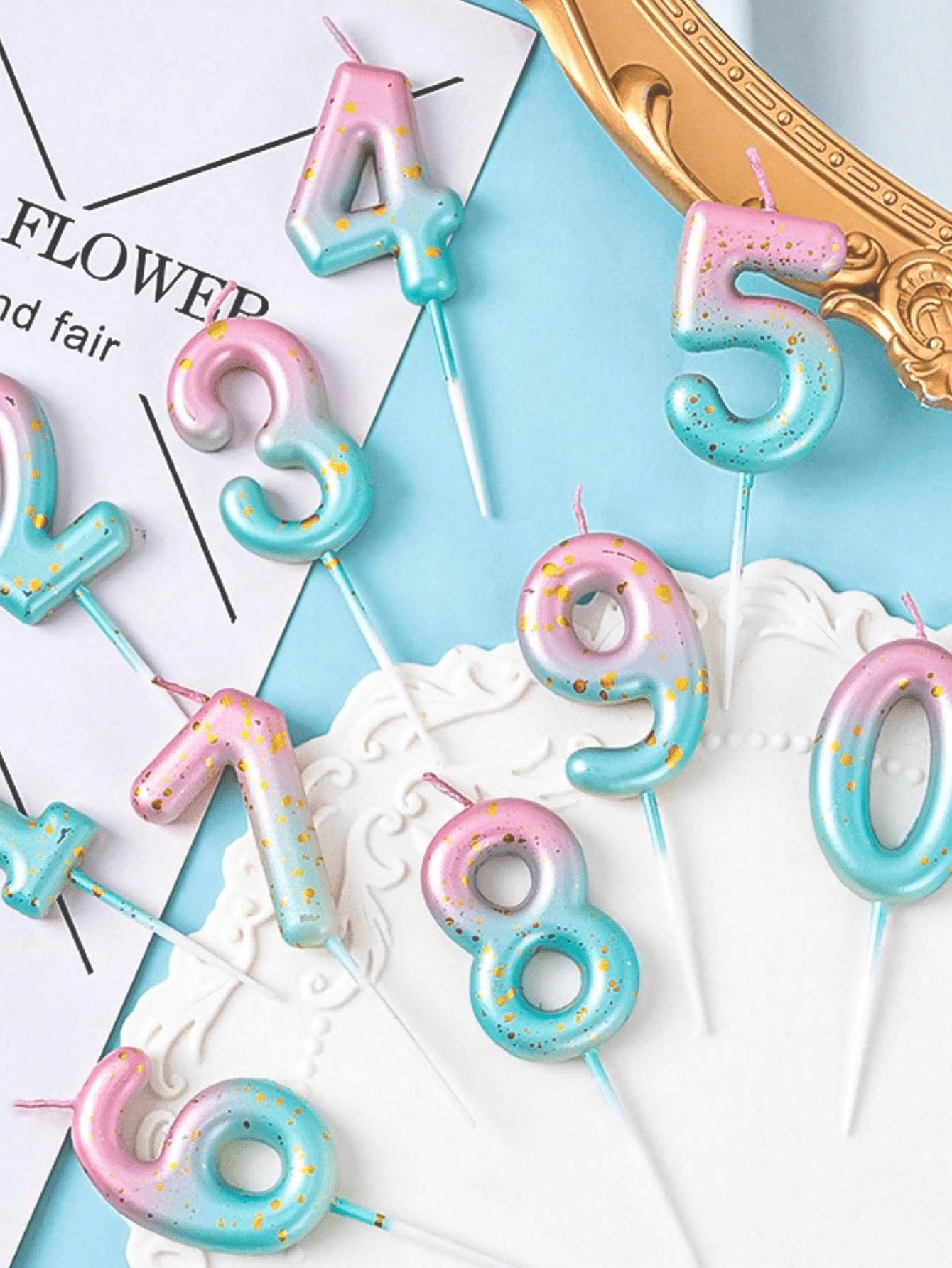 0-9 Mermaid Ombre Gradient Number Birthday Party Cake Candles, Graduation Gift, Wedding - Pink - View 1