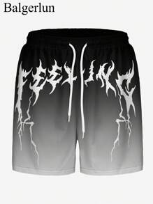 Men's Black & White Ombre Art Pattern 3D Digital Print Black Casual, Daily, Holiday Drawstring Waist Single Layer Beach Shorts