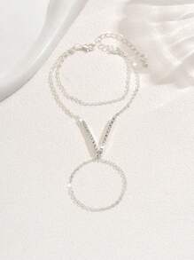 1pc Stylish Simple Silver-Color Rhinestone Full Finger Chain Bracelet