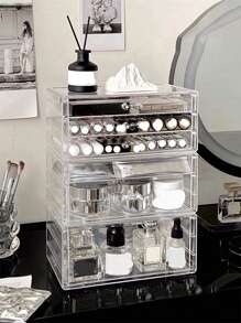 Makeup Storage Box Acrylic Transparent Drawer Divided Style Organizer Large Capacity Desktop Compact Dustproof Lipstick Storage Lipstick Organizer Box With Dust-Proof Acrylic Material, Drawer Style Makeup Storage Rack For Eyeshadow Palette - Multicolor - View 10
