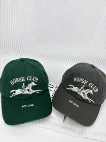 Vintage American College Style Embroidered Horse Riding Club Baseball Cap, Unisex, Large Head Size, Versatile For Spring/Summer, - A - View 8