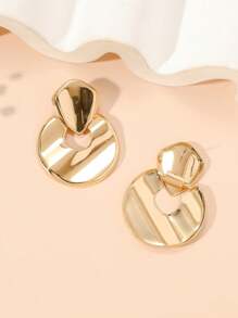 1 Pair Fashionable Geometric Pattern Metallic Smooth Dangle Earrings, Elegant & Charming For Women