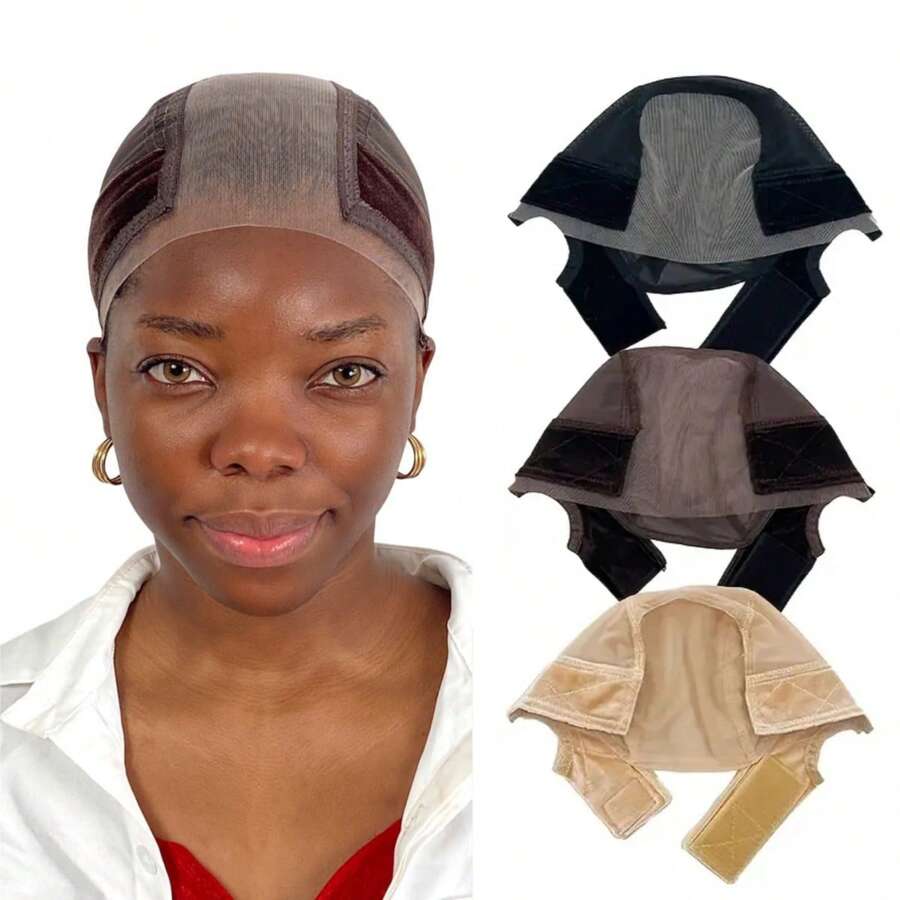 2Pcs Wig Cap With Grip Band For Keeping Wigs In Place, More Full Cap-Wide Transparent Lace For Lace Front Wigs - Brown/Black/Nude Non Slip Cap Make Your Wig Be Glueless - 棕色2pcs - 查看 1