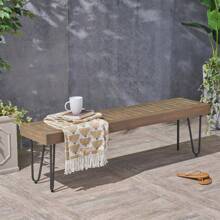 JANE INDUSTRIAL WOOD AND METAL BENCH - 灰色如圖所示 - 查看 4