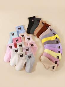10 Pairs Random Cute Cartoon Teddy Bear Design Comfortable Mid-Calf Socks, All Season