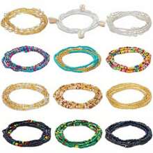 12PCS 50-70 Inches Plus Size Waist Beads Chains For Women Handmade African Belly Beads Layered Body Chain Beach Bikini Jewelry - Style-1 - View 7