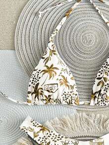 Women's Tropical Print Spaghetti Strap Triangle Bikini 2 Pieces Set, Suitable For Island Vacation And Photography - Multicolor - View 3