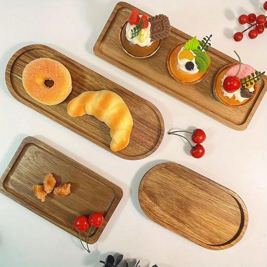 Japanese-Style Redwood Rectangular Tray, Household Dining Plate Fruit Plate Snack Dry Fruit Plate Round Oval Bread Tea Cup Plate - Multicolor - View 1