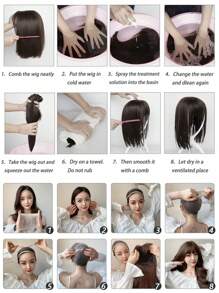 Peruca com franja, cabelo liso, 18 polegadas, marrom natural, para mulheres