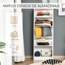 HOMCOM HOMCOM Armario Alto de 2 Puertas Mueble Auxiliar de Almacenaje Multifuncional con 5 Estantes y Baldas Ajustables Moderno para Salón Dormitorio Cocina 59x31x155 cm Blanco