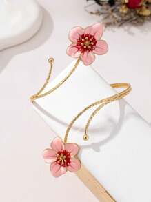 1 pieza Brazalete metálico con flores multicolor en estilo punk exagerado, brazalete de esmalte floral colorido y refrescante, adecuado para uso diario de mujeres, vacaciones, Día de la Madre, actividades sociales, vacaciones en la playa