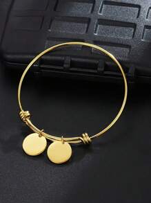 Personalized Customized Stainless Steel Circular Pendant Bracelet With Name And Number Engraved On It, Adjustable Bracelet