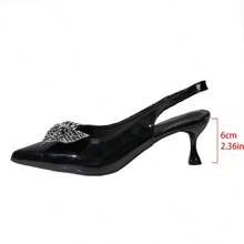 Zapatos de tacón alto con lazo en la parte posterior para mujer, zapatos de salón de punta puntiaguda de unicolor y de fácil puesta, sandalias versátiles para vestir