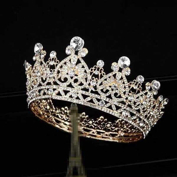 1pc Elegant Majestic Bridal Crown, Suitable For Women's Wedding Party Accessory
