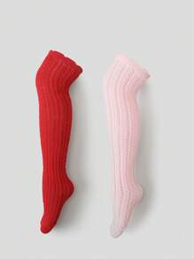2 pares de calcetines de unicolor hasta la rodilla para niñas, calcetines cómodos y transpirables por encima de la rodilla para bebés, niños pequeños y niños mayores