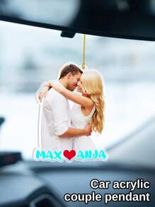 1/2Pcs Custom Hanging Car Photo Frames, Personalized Photo Name Pendant Car Accessories, Customized Photo Car Ornament, Customizable Car Photo Decor Accessories, Rear View Photo Gift, Anniversary Gift, Car Mirror Hanging Ornament, Car Charm - Style a - View 5