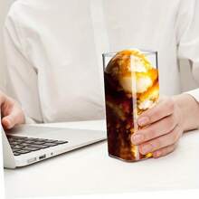 1pc Rectangular Clear Glass Mug, Heat-Resistant Milk Tea Or Coffee Cup, Portable Drinking Glass - Transparent - View 5