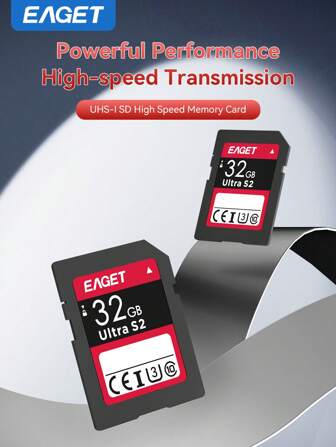 EAGET SD 卡存储卡高速 512GB 256GB 128GB 64GB 32GB，Class 10 UHS-I，90MB/S，支持高清视频拍摄，CET 认证，适用于相机和数码设备，视频录制卡