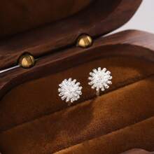 1pc Dainty Dandelion Design Stud Earring Made Of 925 Sterling Silver, Hypoallergenic, Bohemian & Minimalist Style For Women's Date Outfits