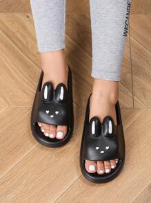 Women's Flat Sandals Summer Fashion Outdoor Sports Slippers, EVA One-Piece Soft Black Slides