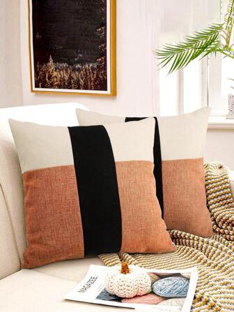 Housse de coussin patchwork minimaliste, housse de coussin carré en tissu de couleur unie, convient pour le canapé, le salon, la décoration de la chambre à coucher (sans l'insert de coussin)