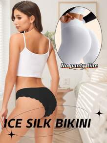 7 Pcs Seamless Invisible Lce Silk Bikini Panties -Ultra Breathable,Comfortable, No Show, Wavy Sides,Hipster Design - Soft Nylon Knit Fabric,Simple Solid Color Style - Nhiều màu - Xem 2