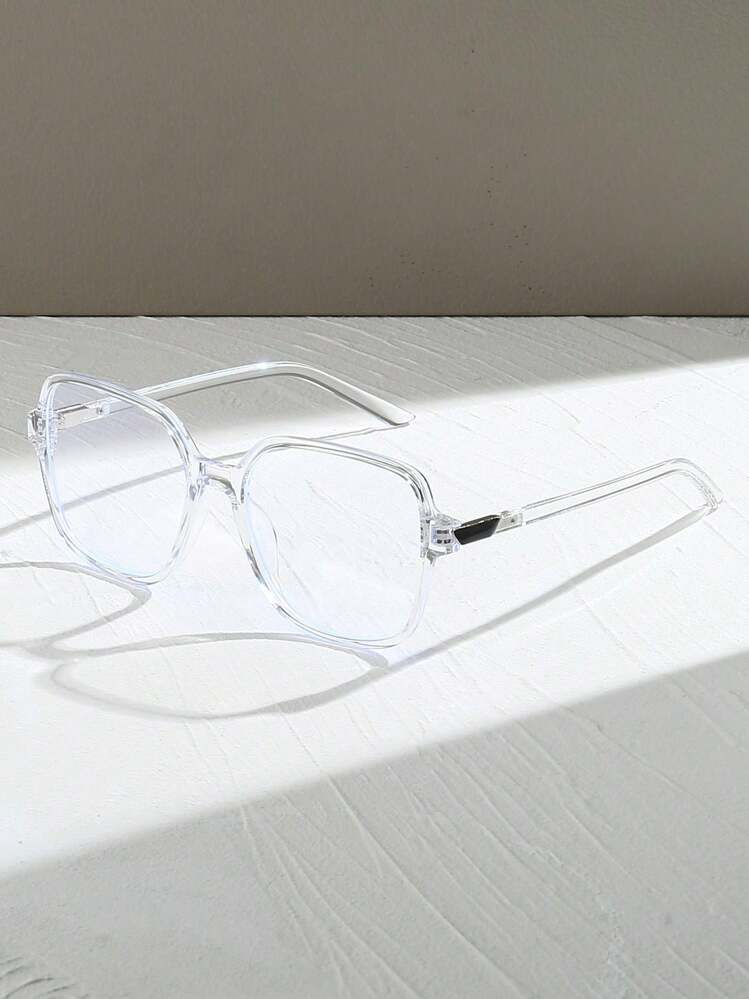 1 par de gafas de moda retro de marco grande para mujeres, aptas para uso diario, lentes claras para computadora, lectura, juegos, televisión y móvil - marco gris transparente - Añade 8