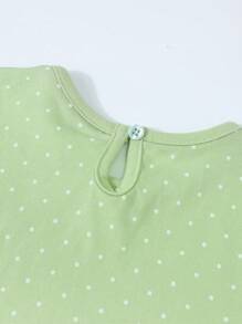 Young Girls Easter Dress, Summer Short Sleeve Cartoon Rabbit & Strawberry Random Print Comfortable Casual Mid-Length Dress - Mint Green - View 3